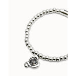 Sterling Silver Plated Beaded Bracelet with Heart and Black Crystal - PUL2514NGRMTL-UNO de 50-Renee Taylor Gallery