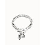 Sterling Silver Plated Chain Bracelet with Heart and Black Crystal - PUL2526NGRMTL-UNO de 50-Renee Taylor Gallery