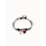 Sterling silver-plated bead bracelet with leather, heart charm and red Murano glass - PUL2527ROJMTL-UNO de 50-Renee Taylor Gallery
