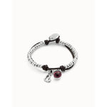 Sterling silver-plated bracelet with leather, heart charm and purple Murano glass - PUL2528MORMTL-UNO de 50-Renee Taylor Gallery