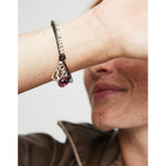 Sterling silver-plated bracelet with leather, heart charm and purple Murano glass - PUL2528MORMTL-UNO de 50-Renee Taylor Gallery