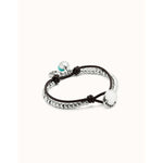 Sterling silver-plated beads bracelet with leather, peace charm and turquoise Murano glass - PUL2530TURMTL-UNO de 50-Renee Taylor Gallery