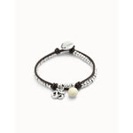 Sterling silver-plated bracelet with leather and ivory Murano glass - PUL2531MFLMTL-UNO de 50-Renee Taylor Gallery