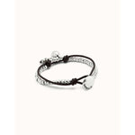 Sterling silver-plated bracelet with leather and ivory Murano glass - PUL2531MFLMTL-UNO de 50-Renee Taylor Gallery