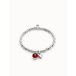 Sterling silver-plated bead bracelet, heart charm and red Murano glass - PUL2533ROJMTL-UNO de 50-Renee Taylor Gallery