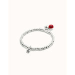 Sterling silver-plated bead bracelet, heart charm and red Murano glass - PUL2533ROJMTL-UNO de 50-Renee Taylor Gallery