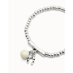 Sterling silver-plated bracelet with ivory Murano glass and horseshoe - PUL2537MFLMTL-UNO de 50-Renee Taylor Gallery