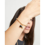 18k gold-plated chain bracelet with heart charm and black Murano glass bead- PUL2538NGRORO-UNO de 50-Renee Taylor Gallery