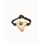 Leather Bracelet with 18K Gold Plated Heart and Black Crystal - PUL2542NGRORO-UNO de 50-Renee Taylor Gallery