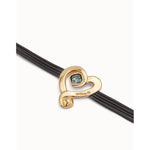 Leather Bracelet with 18K Gold Plated Heart and Black Crystal - PUL2542NGRORO-UNO de 50-Renee Taylor Gallery