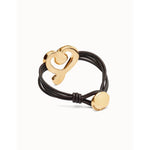 Leather Bracelet with 18K Gold Plated Heart and Black Crystal - PUL2542NGRORO-UNO de 50-Renee Taylor Gallery