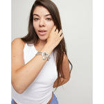 Bead Bracelet with Sterling Silver Plated Heart and Black Crystal - PUL2543NGRMTL-UNO de 50-Renee Taylor Gallery