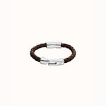 Brown Braided Leather Bracelet with a Metal Detail - PUL2632MARMTL-UNO de 50-Renee Taylor Gallery
