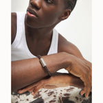 Brown Braided Leather Bracelet with a Metal Detail - PUL2632MARMTL-UNO de 50-Renee Taylor Gallery