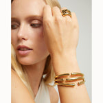 Golden Bangle Bracelet with Multiple Intertwined Organic Shapes - PUL2633ORO-UNO de 50-Renee Taylor Gallery
