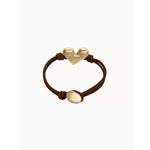 Brown Leather Bracelet with Golden Heart Detail - PUL2638MARORO-UNO de 50-Renee Taylor Gallery