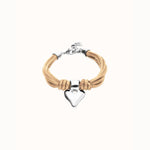 Bracelet in Silk Thread and Camel Leather with Silver Heart - PUL2640CAMMTL-UNO de 50-Renee Taylor Gallery