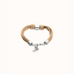 Bracelet in Silk Thread and Camel Leather with Silver Heart - PUL2640CAMMTL-UNO de 50-Renee Taylor Gallery