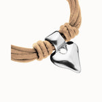 Bracelet in Silk Thread and Camel Leather with Silver Heart - PUL2640CAMMTL-UNO de 50-Renee Taylor Gallery