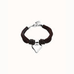 Bracelet in Silk Thread and Brown Leather with Silver Heart - PUL2640MARMTL-UNO de 50-Renee Taylor Gallery
