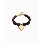 Bracelet in Silk Thread and Brown Leather with Golden Heart - PUL2640MARORO-UNO de 50-Renee Taylor Gallery