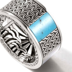 Carved Chain Ring, Gold, Silver, Hardstones - RMZS9009795MOPTQBM-John Hardy-Renee Taylor Gallery