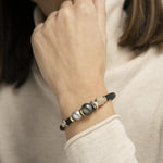 Leather Bracelet with Gold, Silver, Grey Pearl, Black Tahitian Pearl and Diamond Pavè - B2108-Misani Milano-Renee Taylor Gallery
