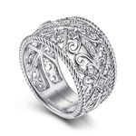 925 Sterling Silver Floral Openwork White Sapphire Ring - LR51711SVJWS-Gabriel & Co.-Renee Taylor Gallery