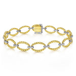14K Yellow & White Gold Twisted Rope Oval Link Bracelet with Diamond Connectors - TB4273M45JJ-Gabriel & Co.-Renee Taylor Gallery