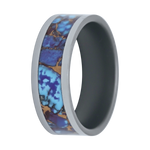 8MM Tungsten Flat Polished w/ 5mm Solid Blue Turquoise + Purple Turquoise & Brass Blended Stone Center Inlay - 8TU101:TQ5+PRT+BRS-Heavy Stone-Renee Taylor Gallery