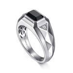 Wide 925 Sterling Silver Faceted Men's Ring with Onyx - MR20128SVJMC-Gabriel & Co.-Renee Taylor Gallery