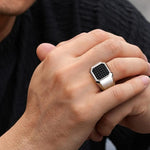 Wide 925 Sterling Silver Signet Ring with Black Spinel in High Polish Finish - MR20177SVJBS-Gabriel & Co.-Renee Taylor Gallery