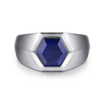Wide 925 Sterling Silver Signet Ring with Faceted Lapis Stone - MR20170SVJLP-Gabriel & Co.-Renee Taylor Gallery