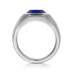 Wide 925 Sterling Silver Signet Ring with Faceted Lapis Stone - MR20170SVJLP-Gabriel & Co.-Renee Taylor Gallery