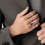 Wide 925 Sterling Silver Signet Ring with Faceted Lapis Stone - MR20170SVJLP-Gabriel & Co.-Renee Taylor Gallery