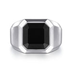 925 Sterling Silver Signet Ring Wide with Faceted Onyx Stone in Sand Blast Finish - MR20028SVJOX-Gabriel & Co.-Renee Taylor Gallery