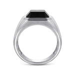 925 Sterling Silver Signet Ring Wide with Faceted Onyx Stone in Sand Blast Finish - MR20028SVJOX-Gabriel & Co.-Renee Taylor Gallery
