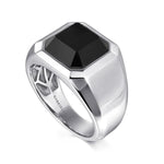 925 Sterling Silver Signet Ring Wide with Faceted Onyx Stone in Sand Blast Finish - MR20028SVJOX-Gabriel & Co.-Renee Taylor Gallery