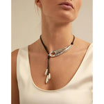 Leather Necklace with Fringes with Drops - COL1751MARMTL0U-UNO de 50-Renee Taylor Gallery