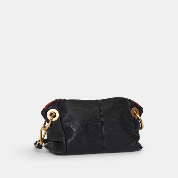 DANIEL CROSSBODY CLUTCH SML - Black/Brushed Gold Red Zip - Hammitt