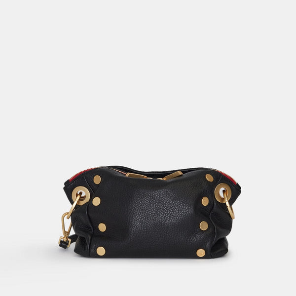 DANIEL CROSSBODY CLUTCH SML - Black/Brushed Gold Red Zip - Hammitt