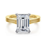 14K White-Yellow Gold Emerald Cut Halo Diamond Engagement Ring Mount - ER16981E12M44JJ-Gabriel & Co.-Renee Taylor Gallery