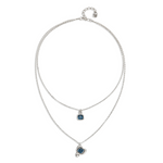 Sterling Silver Plated Pendant with Double Chain and Hearts with Blue Crystal - COL2002AZOMTL0U-UNO de 50-Renee Taylor Gallery