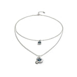 Sterling Silver Plated Pendant with Double Chain and Hearts with Blue Crystal - COL2002AZOMTL0U-UNO de 50-Renee Taylor Gallery