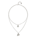 Sterling Silver Plated Pendant with Double Chain and Hearts with Clear Crystal - COL2002CRSMTL0U-UNO de 50-Renee Taylor Gallery