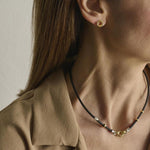 3mm Leather Necklace with 18kt Gold Mesh, White Diamonds, and Adjustable Lobster Clasp - C2157F-Misani Milano-Renee Taylor Gallery
