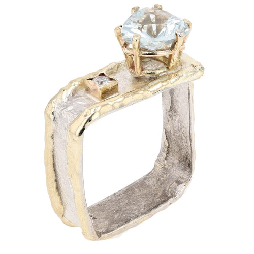 14K Gold & Crystalline Silver Aquamarine & Diamond Ring - 11336-Charles Duncan-Renee Taylor Gallery