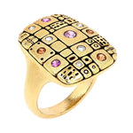 18K Old Pathway Orange Pink Mix Sapphire & Diamond Ring - R-180S-Alex Sepkus-Renee Taylor Gallery