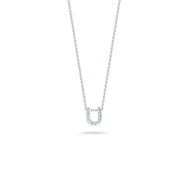 18k White Gold & Diamond Love Letter U Necklace - 001634AWCHXU-Roberto Coin-Renee Taylor Gallery