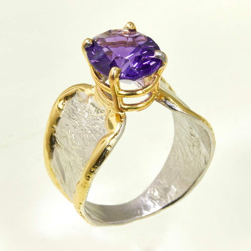 14K Gold & Crystalline Silver Amethyst Ring - 32866-Shelli Kahl-Renee Taylor Gallery